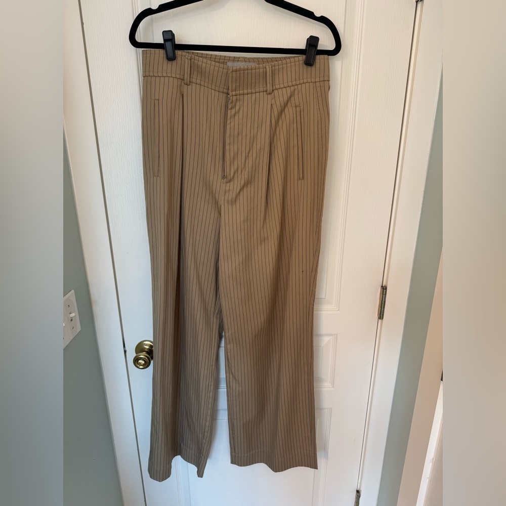 NWOT Everlane 10S Beige Pinstripe Wide Leg Trousers
